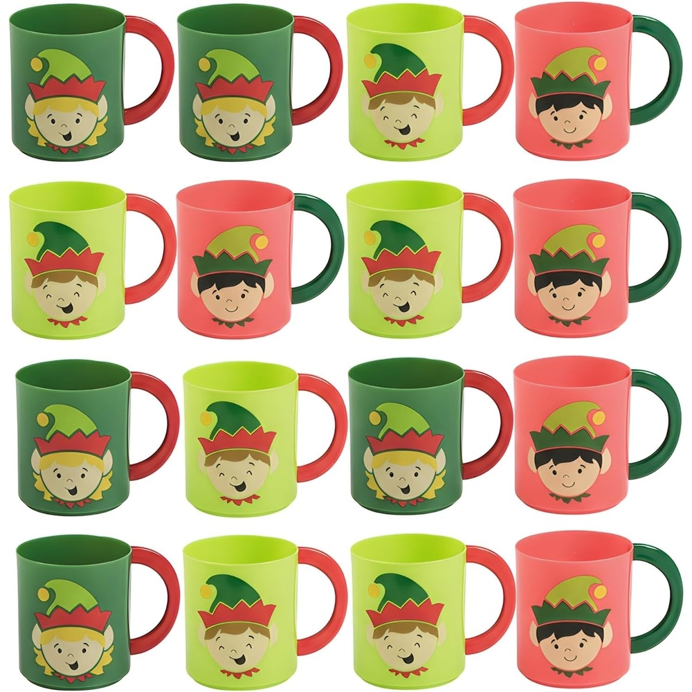 image:imageFun Express 12 Pieces Plastic Elf Mugs With Handles 8 oz BPA Free Plastic Christmas Party Supplies Drinkware MultiColor