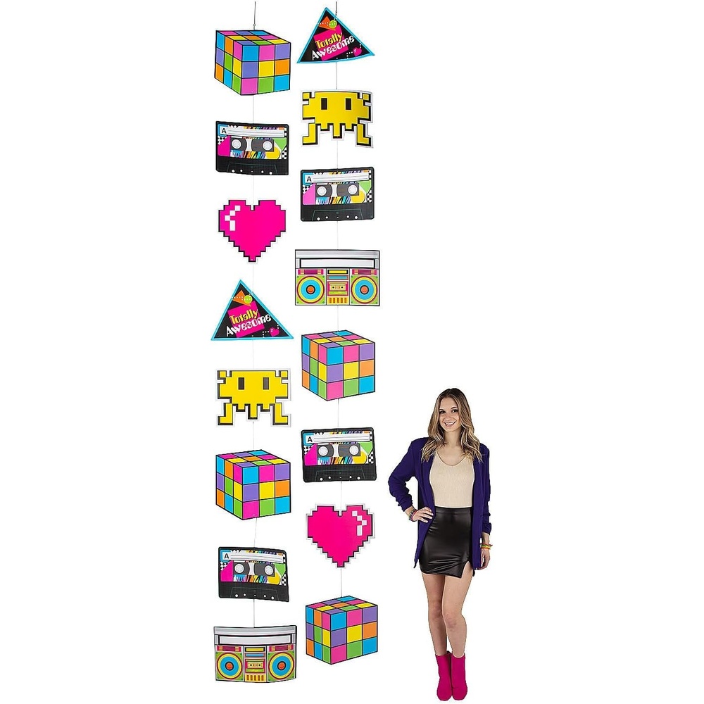 image:imageFun Express 12 ft 80s Themed Retro amp Pixel Art Hanging Decorations  2 Pieces