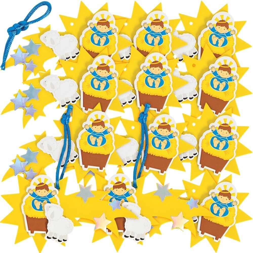 image:imageFun Express Baby Jesus amp Star Ornament Craft Kit 4 x 3 12 Sets Multicolor Foam amp Iridescent Foil Decorations For Christmas