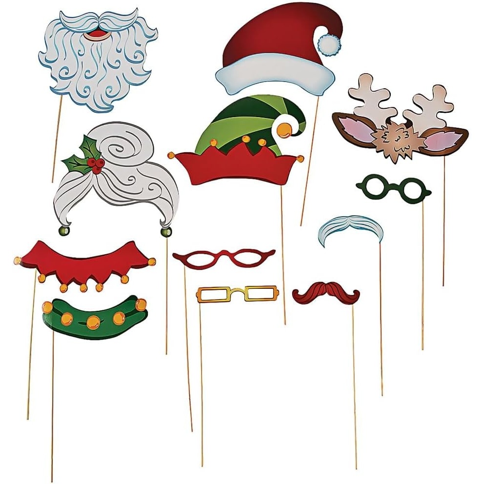 image:imageFun Express Christmas Santa amp Elf Stick Costume Photo Booth Props 12 pcs