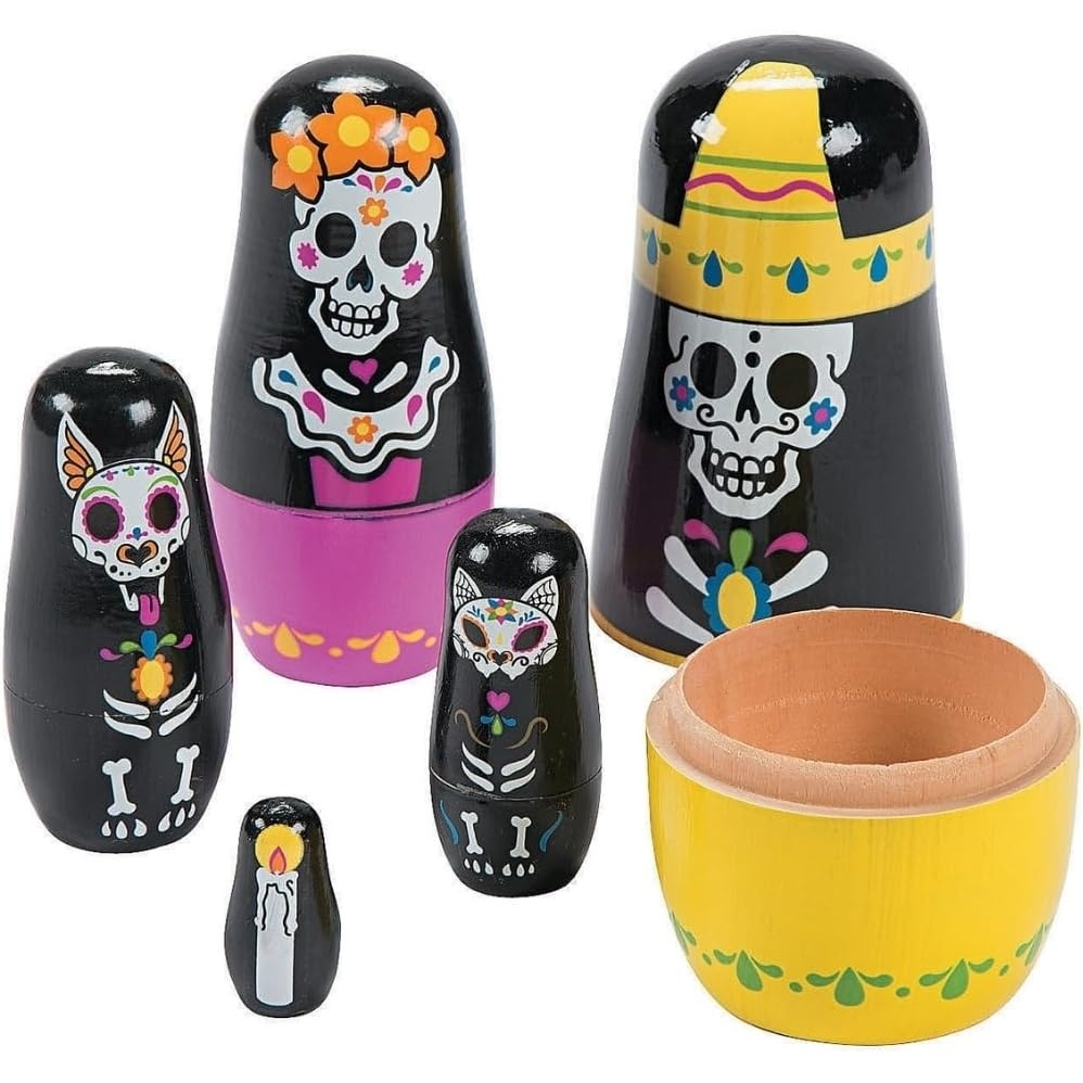 image:imageFun Express Day of the Dead Nesting Dolls 5 Piece Set Great for Novelty Dia de Los Muertos Gifts and Toys