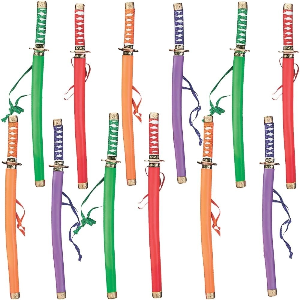 image:imageFun Express NEON Samurai Sword Toy for Kids 12 Pack Plastic Ninja Swords with Sheath for Boys amp Girls Perfect Ninja Party Favors Halloween Costume Accessories amp Cosplay Props for Imaginative