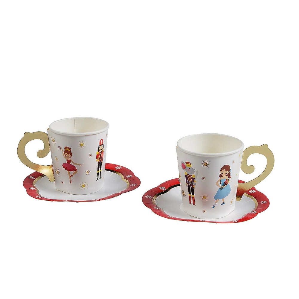 image:imageFun Express Nutcracker Disposable Paper Tea Cups with Saucers 8 Count