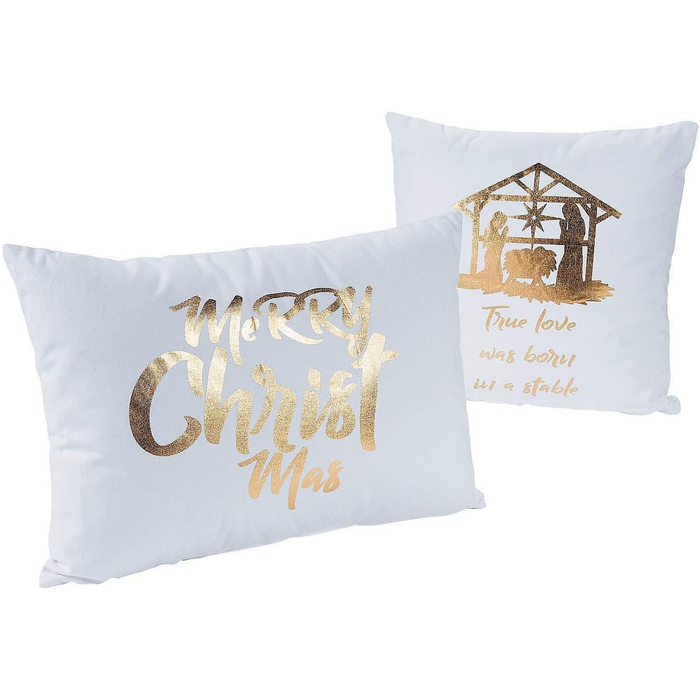 image:imageFun Express White with Gold Nativity Pillow Set  Home Decor  2 Pieces
