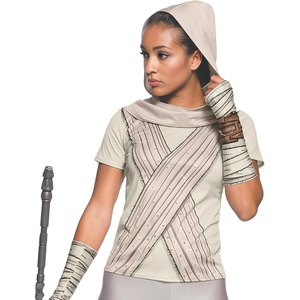 Women’s Rhinestone Rey Tan Polyester Costume T-Shirt (Medium) – 1 Pc – Perfect for Themed Parties