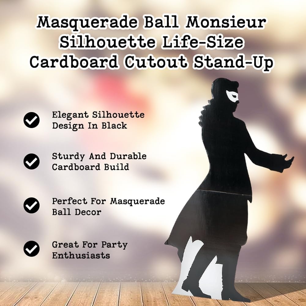 image:imageFun Express Masquerade Ball Monsieur Silhouette Stan Party Decor Large Decor Floor Stand Ups 1 Piece