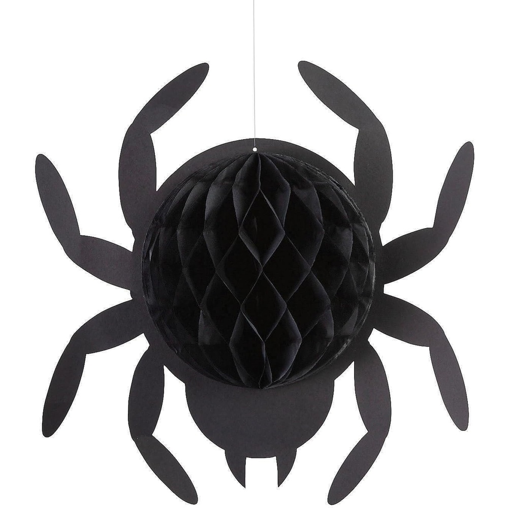 image:imageFun Express 16 Large Black Hanging Honeycomb Tissue Paper Spiders 4 Piece