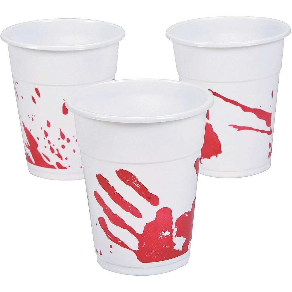image:imageFun Express Bloody Hand Print Disposable Plastic Cups 16 oz Bulk Set of 50 Scary Halloween Party Supplies