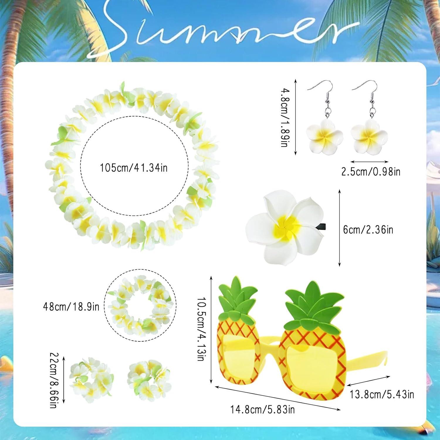 image6 Pices Accessoires Tenue Hawaienne Femme Deguisement Hawaenne Femme Collier Fleurs Hawaien Bracelets Lunettes de Soleil Bandeau Boucles doreilles pour Fte Hawai Tropicale Luau6 Pcs