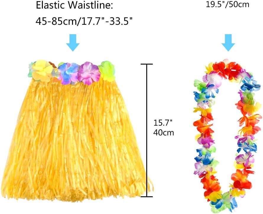 imageFEPITO 5 Ensemble 25 Pcs Herbe Hawaenne Hula Jupes Ensemble Inclure Fleur Leis Collier Bandeau Bracelets Luau Tropical Luau Fte Danniversaire FournituresLot de 5