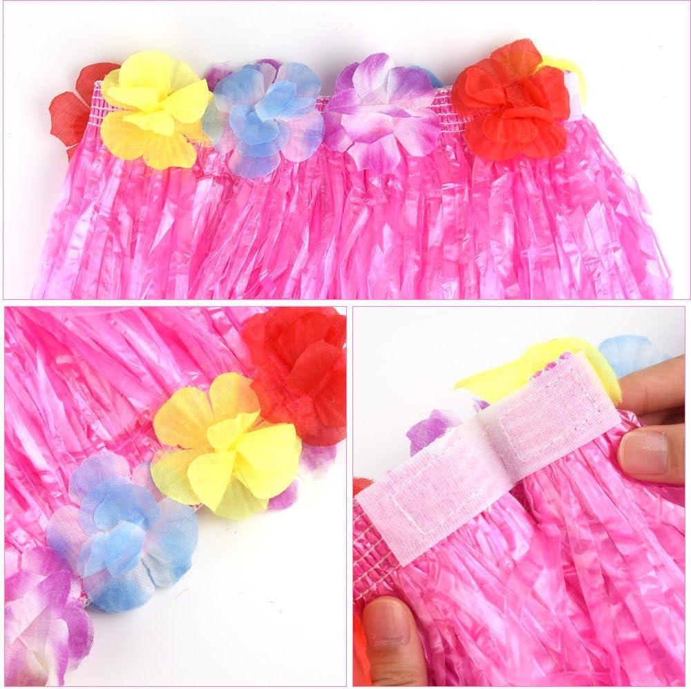 imageFEPITO 5 Ensemble 25 Pcs Herbe Hawaenne Hula Jupes Ensemble Inclure Fleur Leis Collier Bandeau Bracelets Luau Tropical Luau Fte Danniversaire FournituresLot de 5