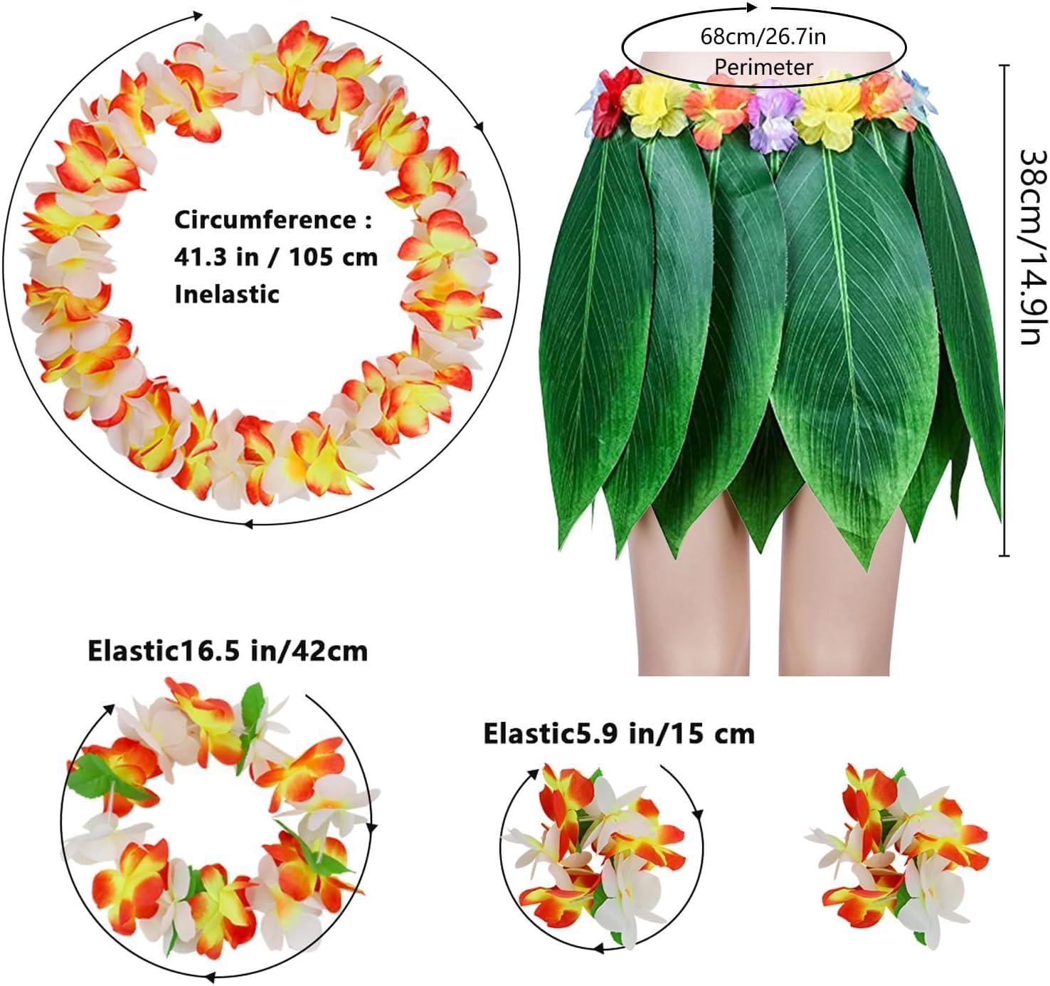 imageLot de 5 Feuille Hula Jupe et Hawaiian Leis Costume Hawaen de Fantaisie pour Plage Luau Party Modle 1Orange et Blanc