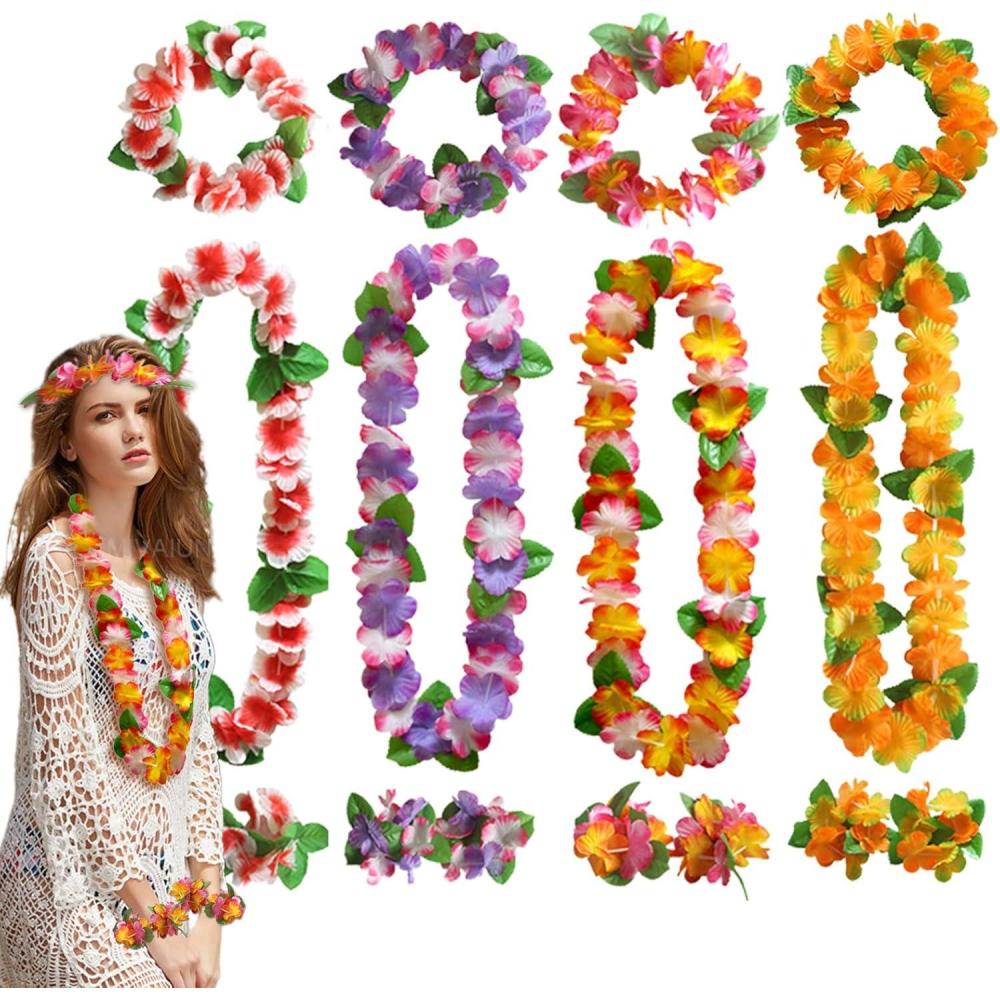 image16 Pices Tropical Hawaien Lei Luau Fleurs Color Colliers Hawaiian Fleurs Guirlande Thme Dcorations de Fte pour Luau Hawaiian Plage Mariage PiqueNique Fte Party VacancesMulticolore