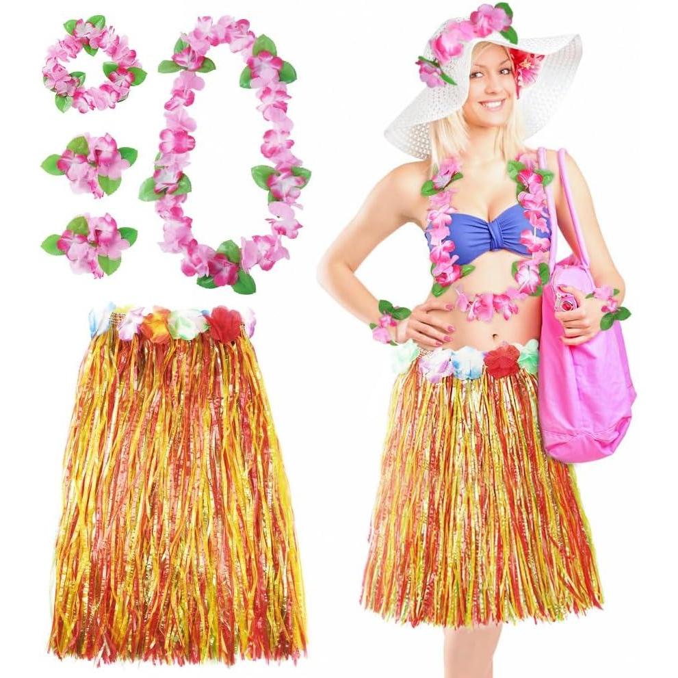 imageAomig Jupe Hawaenne 4060cm Set de Jupe Hawaenne en Paille avec Collier de Fleurs Costume Hawaen Jupe de Hula Dcoration de Fte dt Plage Accessoire de Fte Tropicale LuauStyle Feuille Vertecouleur60cm