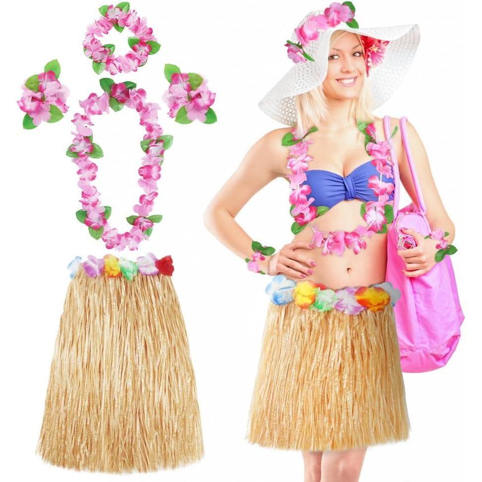 imageAomig Jupe Hawaenne 4060cm Set de Jupe Hawaenne en Paille avec Collier de Fleurs Costume Hawaen Jupe de Hula Dcoration de Fte dt Plage Accessoire de Fte Tropicale LuauStyle Feuille Vertepaille60cm