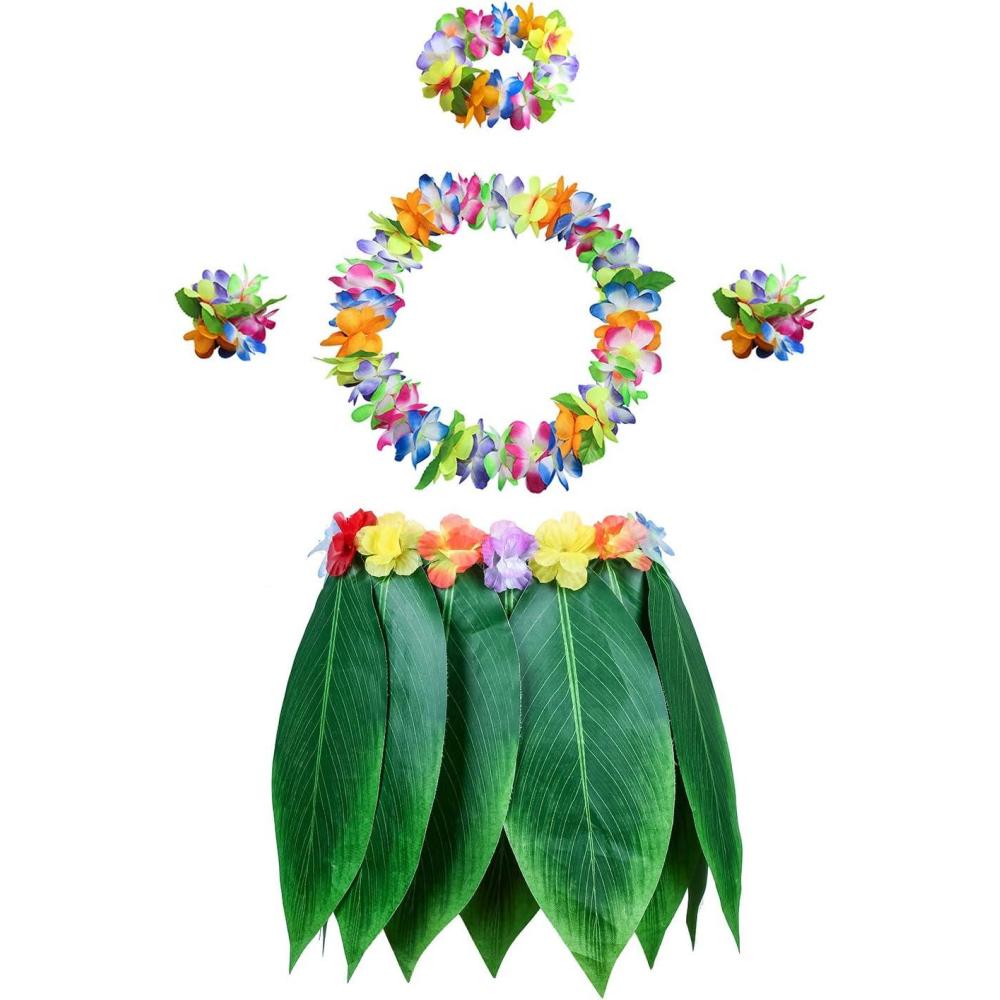 imageLot de 5 Feuille Hula Jupe et Hawaiian Leis Costume Hawaen de Fantaisie pour Plage Luau Party Modle 1Modle 1