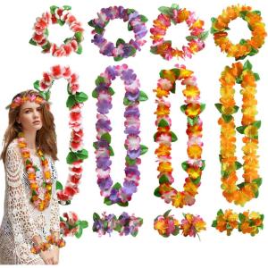16 Pièces Tropical Hawaien Lei Luau Fleurs Coloré Colliers, Hawaiian Fleurs Guirlande Thème Décorations de Fête pour Luau Hawaiian Plage Mariage Pique-Nique Fête Party Vacances(Multicolore)