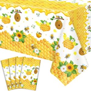 Lot de 4 Housses de Table pour Plantes – Nappes Hawaïennes Luau Feuilles de Palmiers – 86 x 51 in(Abeille)