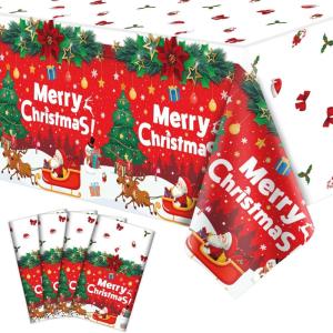 Lot de 4 Housses de Table pour Plantes – Nappes Hawaïennes Luau Feuilles de Palmiers – 86 x 51 in(Christmas-deer)