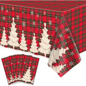 Lot de 4 Housses de Table pour Plantes – Nappes Hawaïennes Luau Feuilles de Palmiers – 86 x 51 in(Christmas-plaid)