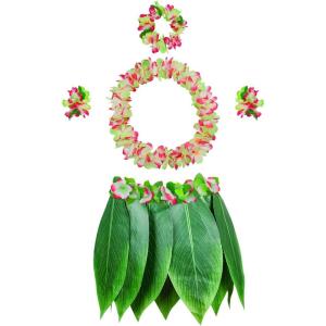 Lot de 5 Feuille Hula Jupe et Hawaiian Leis Costume Hawaïen de Fantaisie pour Plage Luau Party (Modèle 1)(Couleur 8)