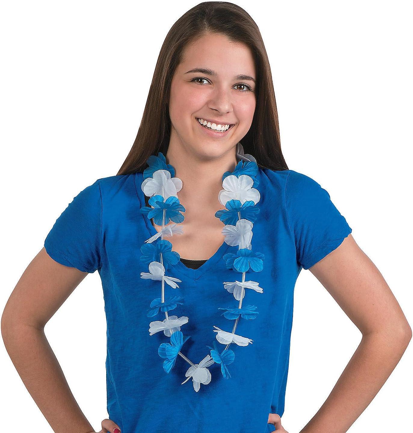 imageLuau Lot de 12 fleurs hawaennes bleues et blanches pour fte et cole