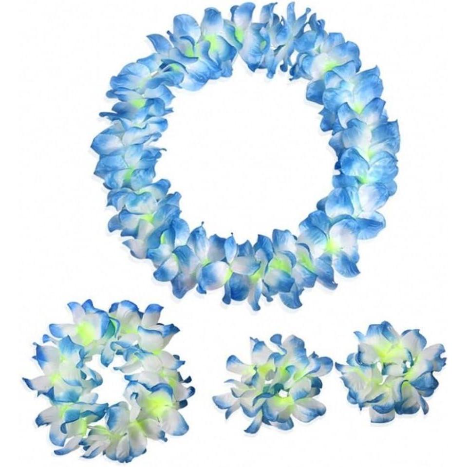 imageCISMARK Ensemble de colliers et bracelets hawaens avec fleurs LuauBleu