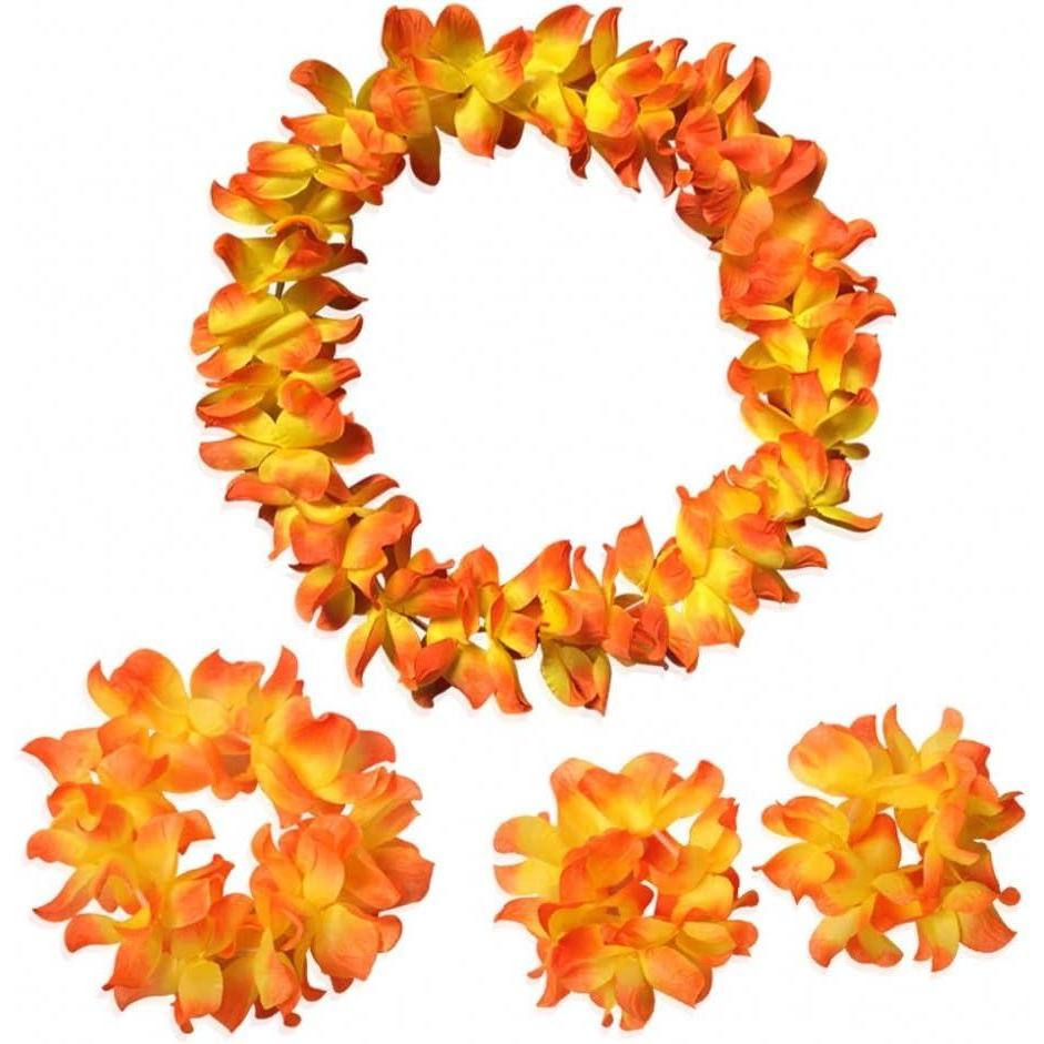 imageCISMARK Ensemble de colliers et bracelets hawaens avec fleurs LuauJaune et Rouge