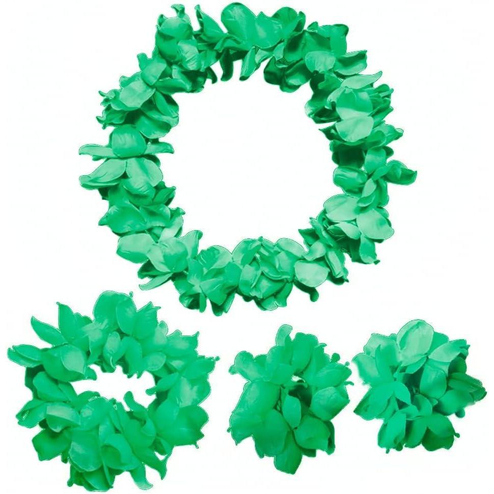 imageCISMARK Ensemble de colliers et bracelets hawaens avec fleurs LuauVert