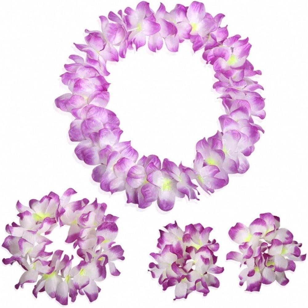 imageCISMARK Ensemble de colliers et bracelets hawaens avec fleurs LuauViolet