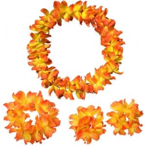 CISMARK Ensemble de colliers et bracelets hawaïens avec fleurs Luau(Jaune et Rouge)