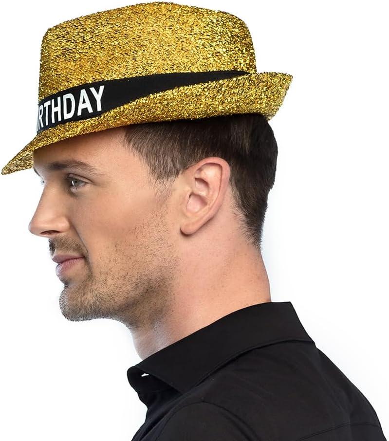 imageBoland 00941 Gold Glitter Happy Birthday Hat for Adults Novelty Headwear Present for Him Her Unisex One SizeOr