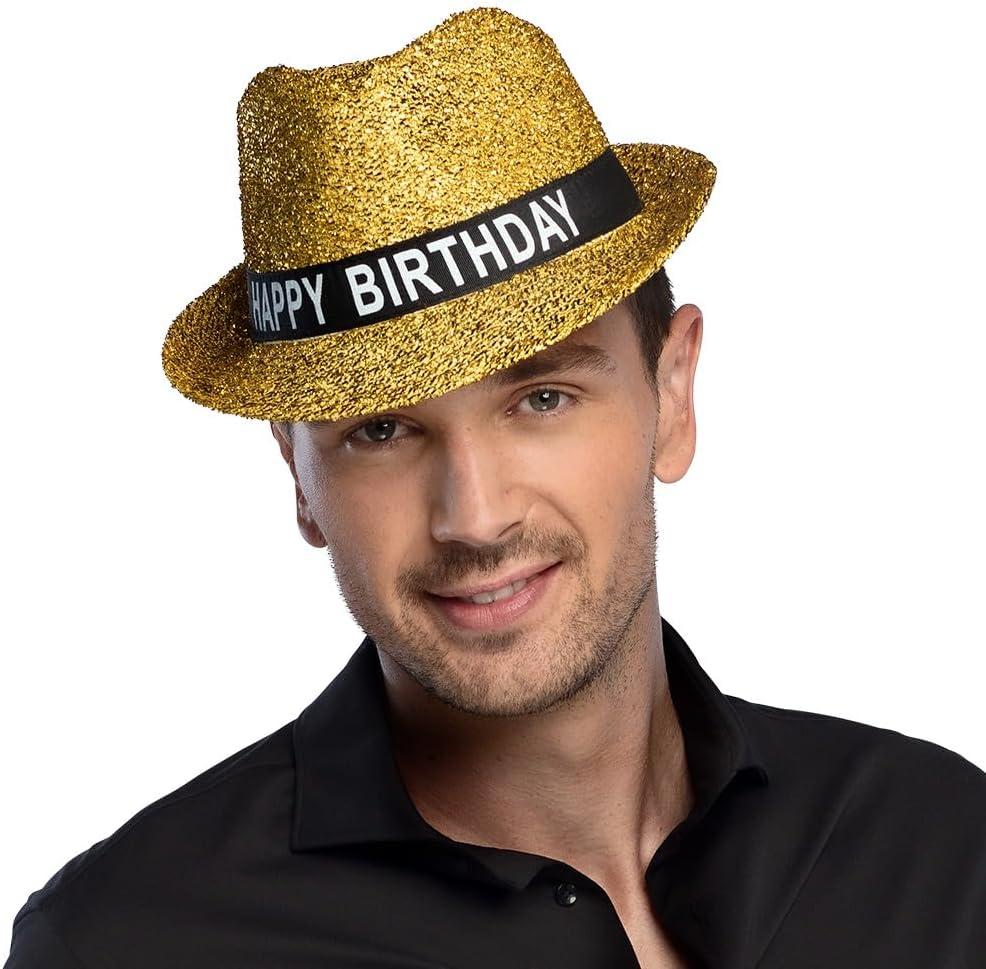 imageBoland 00941 Gold Glitter Happy Birthday Hat for Adults Novelty Headwear Present for Him Her Unisex One SizeOr