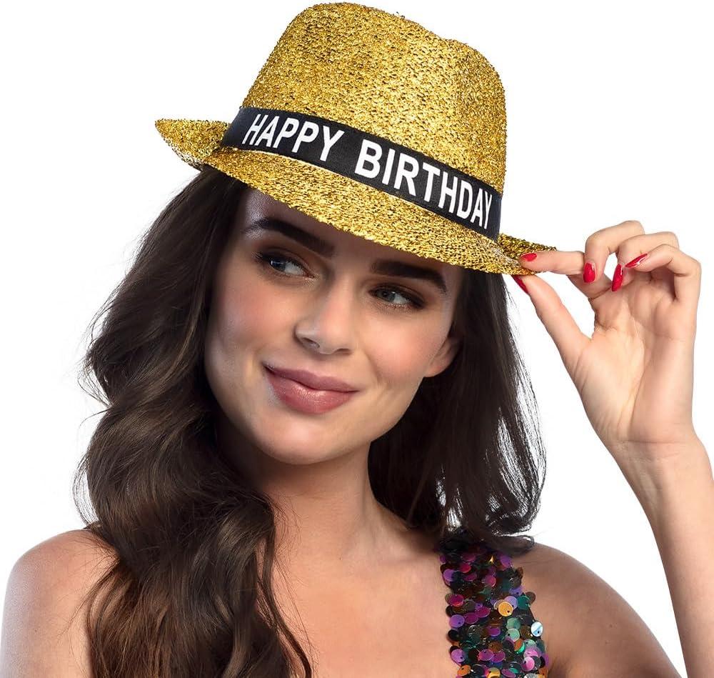 imageBoland 00941 Gold Glitter Happy Birthday Hat for Adults Novelty Headwear Present for Him Her Unisex One SizeOr