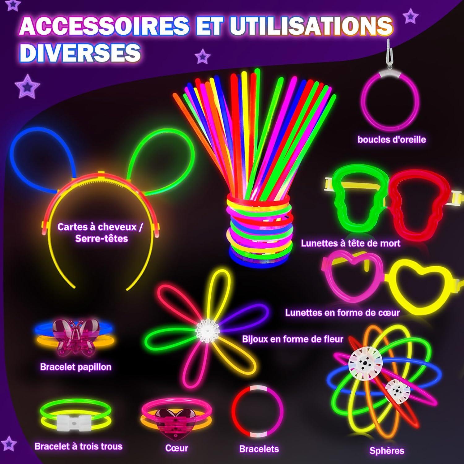 imageBracelets Fluorescents Lumineux 230 Party Pack 100 Btons Fluo ampamp 130 Connecteurs Faire des Lunettes Colliers Balles Boules pour Enfants Adultes Dcorations de Nol Cotillons Nouvel an 2026452