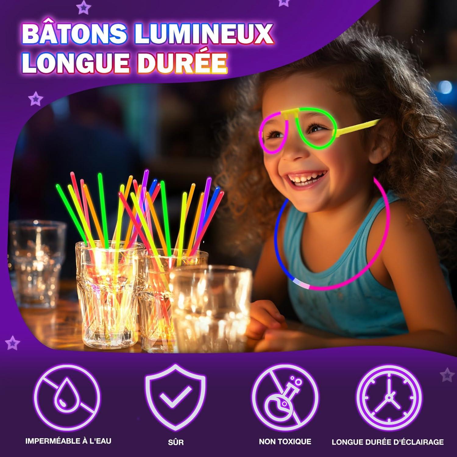 imageBracelets Fluorescents Lumineux 230 Party Pack 100 Btons Fluo ampamp 130 Connecteurs Faire des Lunettes Colliers Balles Boules pour Enfants Adultes Dcorations de Nol Cotillons Nouvel an 2026230