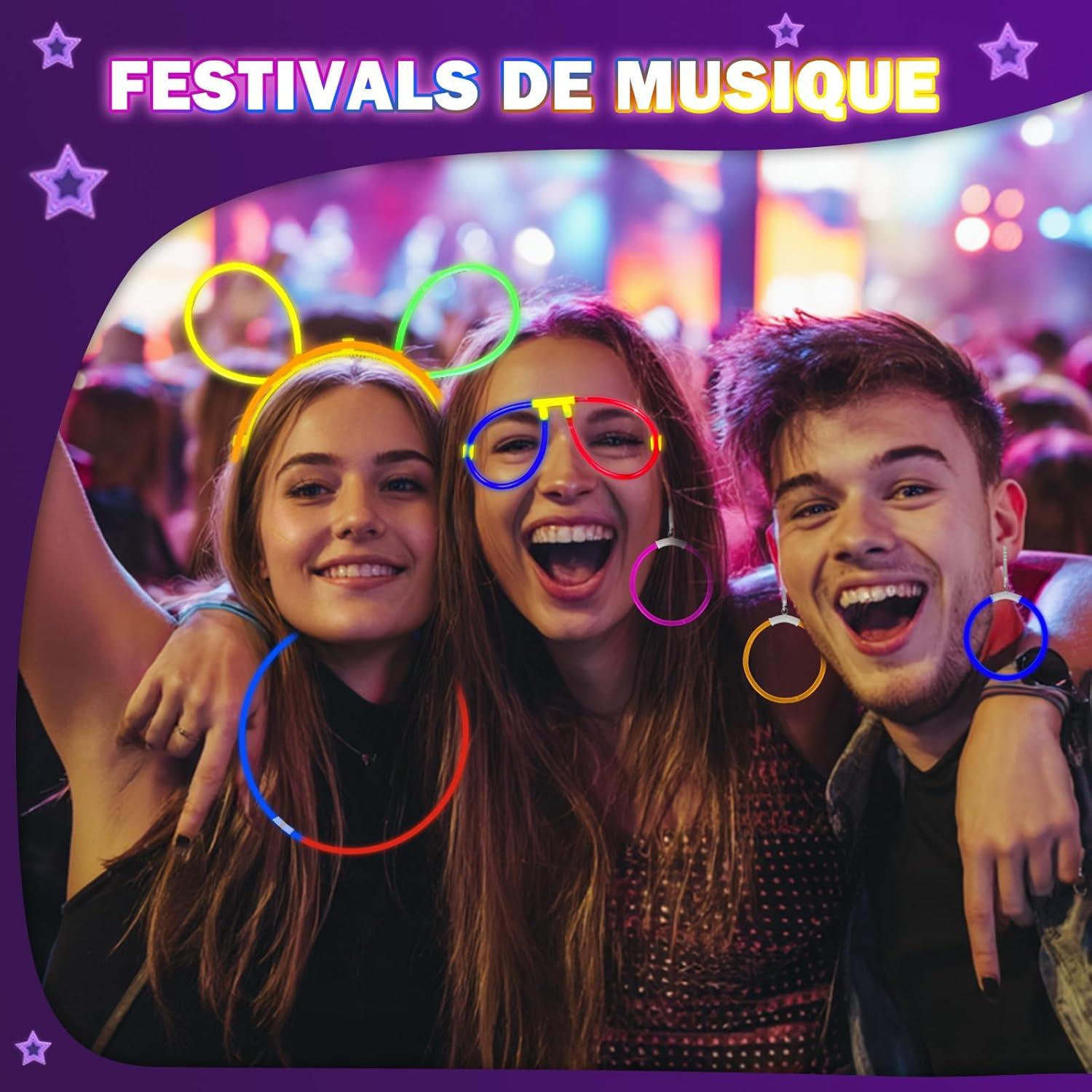 imageBracelets Fluorescents Lumineux 230 Party Pack 100 Btons Fluo ampamp 130 Connecteurs Faire des Lunettes Colliers Balles Boules pour Enfants Adultes Dcorations de Nol Cotillons Nouvel an 2026230