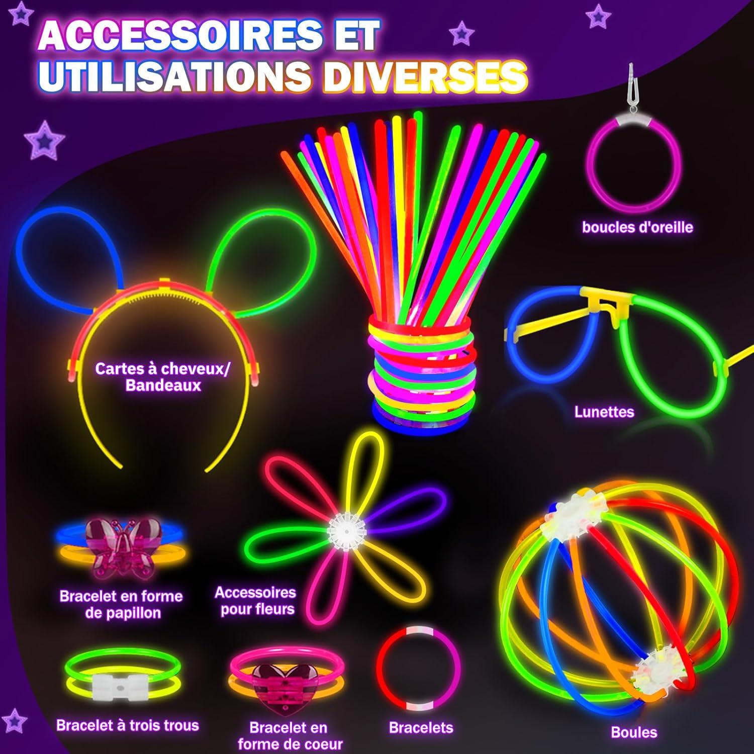imageBracelets Fluorescents Lumineux 230 Party Pack 100 Btons Fluo ampamp 130 Connecteurs Faire des Lunettes Colliers Balles Boules pour Enfants Adultes Dcorations de Nol Cotillons Nouvel an 2026230