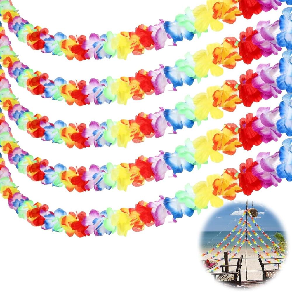 image5PCS Hawaiian Luau Fleur Tropicale Lei Garland Party DcorationsMulticolore Hawaiian Tropical Hawaiian GuirlandePiqueNique Fte AnniversaireTiki Luau Party Supplies Decor10 Feet3 m