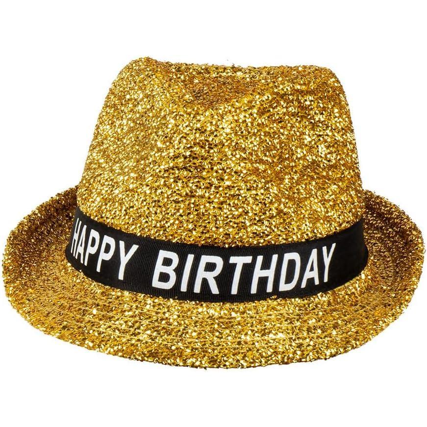 imageBoland 00941 Gold Glitter Happy Birthday Hat for Adults Novelty Headwear Present for Him Her Unisex One SizeOr