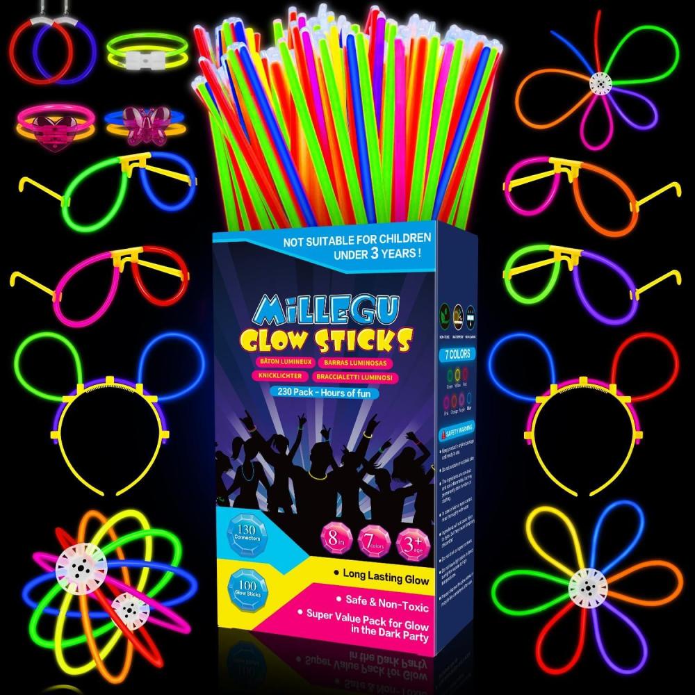 imageBracelets Fluorescents Lumineux 230 Party Pack 100 Btons Fluo ampamp 130 Connecteurs Faire des Lunettes Colliers Balles Boules pour Enfants Adultes Dcorations de Nol Cotillons Nouvel an 2026230