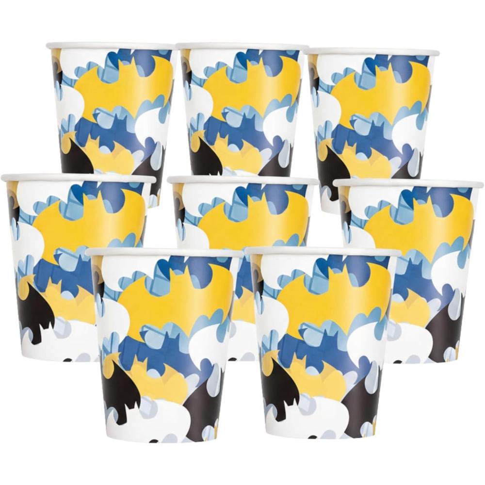 imageFun Express Lot de 8 gobelets jetables en carton Batman Party  255 g  Parfaits pour les ftes danniversaire denfants les vnements sur le thme des superhros et les runions ComicCon