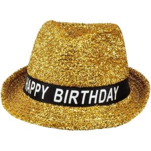 Boland 00941 Gold Glitter Happy Birthday Hat for Adults Novelty Headwear Present for Him Her Unisex One Size(Or)