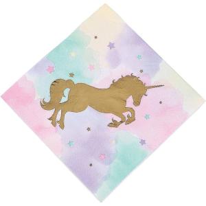 Fun Express – Licorne Sparkle Lunch Nap (16pc) pour anniversaire – Fournitures de fête – Vaisselle sous licence – Serviettes sous licence – Anniversaire – 16 pièces