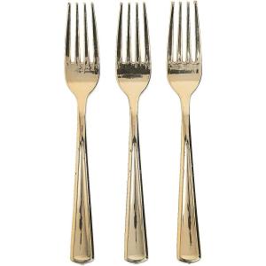 Fun Express – Lot de 24 fourchettes métalliques dorées de qualité supérieure pour mariage – Fournitures de fête – Vaisselle solide – Couverts – Mariage – 24 pièces