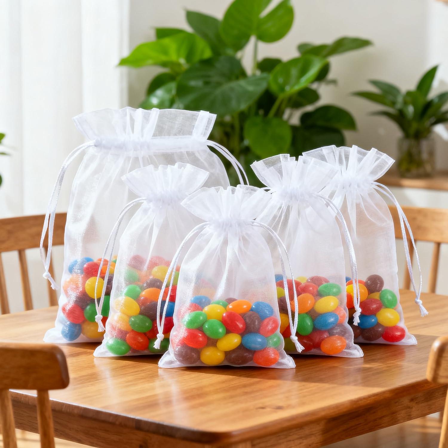 imagevaolmlop Lot De 100 Blanc Sachets En Organza7 X 9 CmPetits Sacs Cadeaux Avec Cordon De SerragePour BonbonsSachets De MariageBijoux