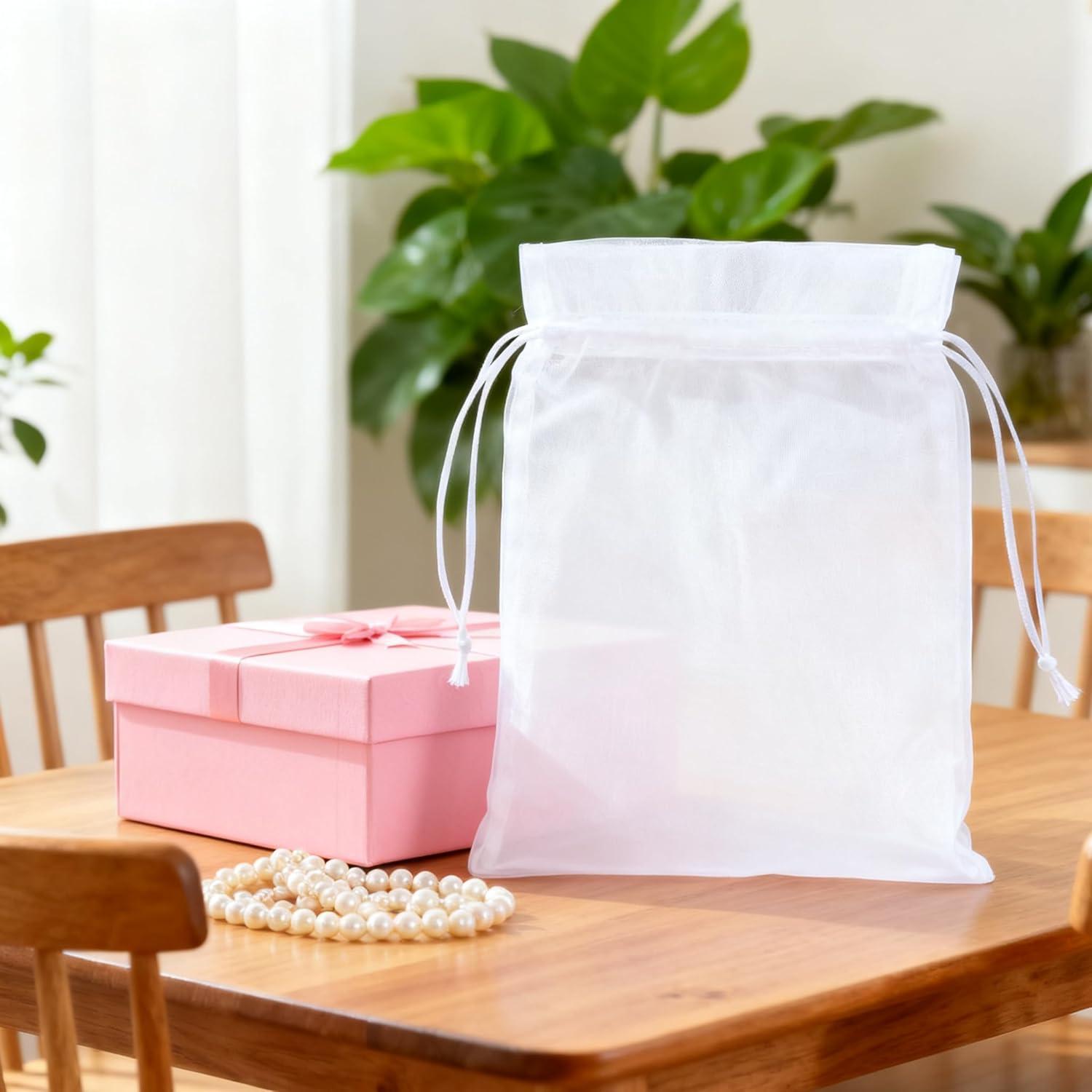 imagevaolmlop Lot De 100 Blanc Sachets En Organza7 X 9 CmPetits Sacs Cadeaux Avec Cordon De SerragePour BonbonsSachets De MariageBijoux