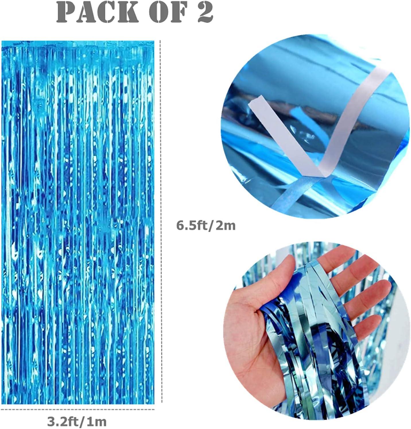 imageAisszhao 2 Rideau Mtallique Tinsel Or ChampagneRideaux Franges en Aluminium Champagne Porte Fentre DcorationToile de Fond pour Photos de Fte Champagne Or pour AnniversaireMariage dcorationBleu