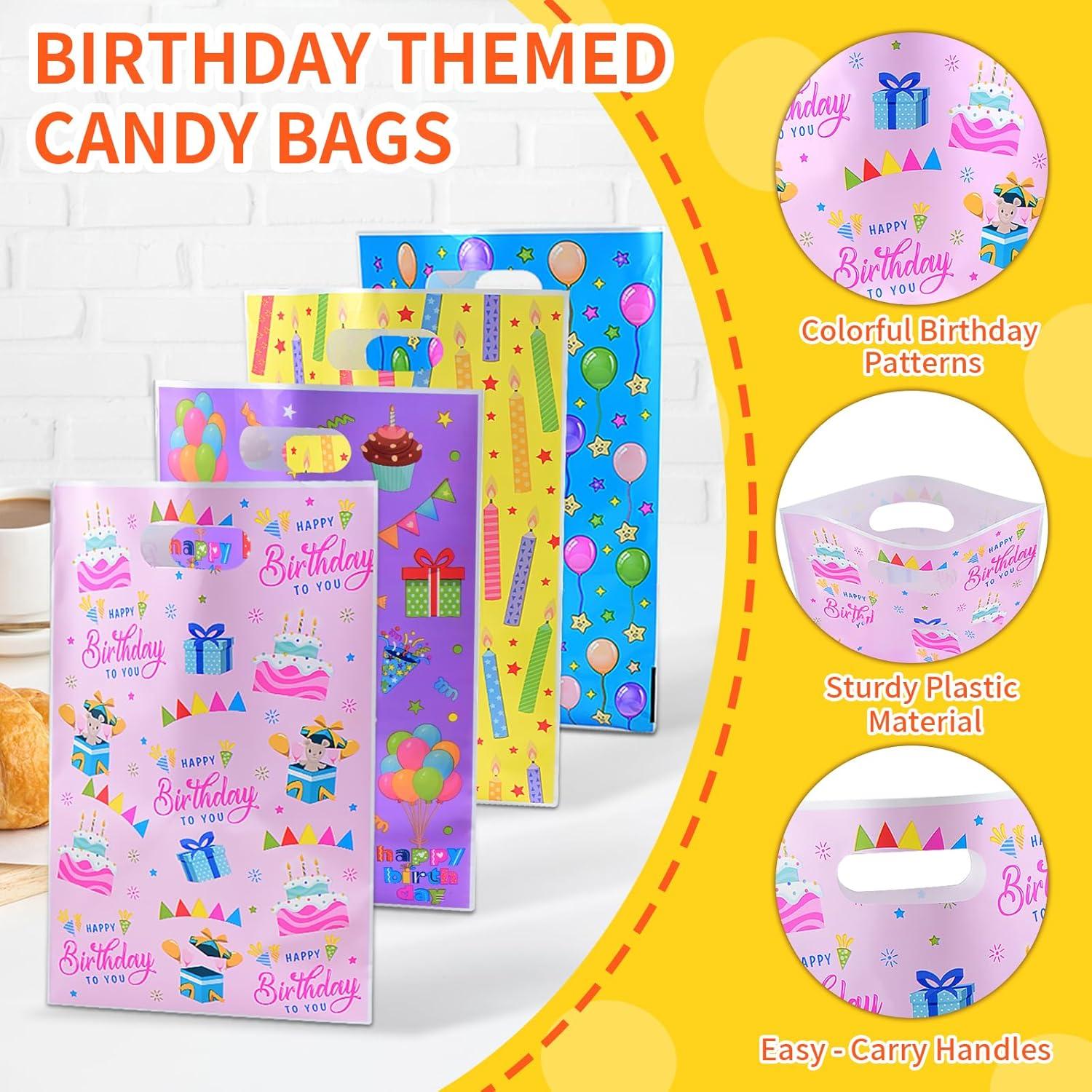 imageLot de 100 Sacs Cadeau Anniversaire Enfant Sachets Bonbon Anniversaire avec Poignes pour Garons et Filles Pochette Cadeau pour Fte Nol Mariage Baptme Faveur Goodie Bag 4 Couleurs4 Couleurs