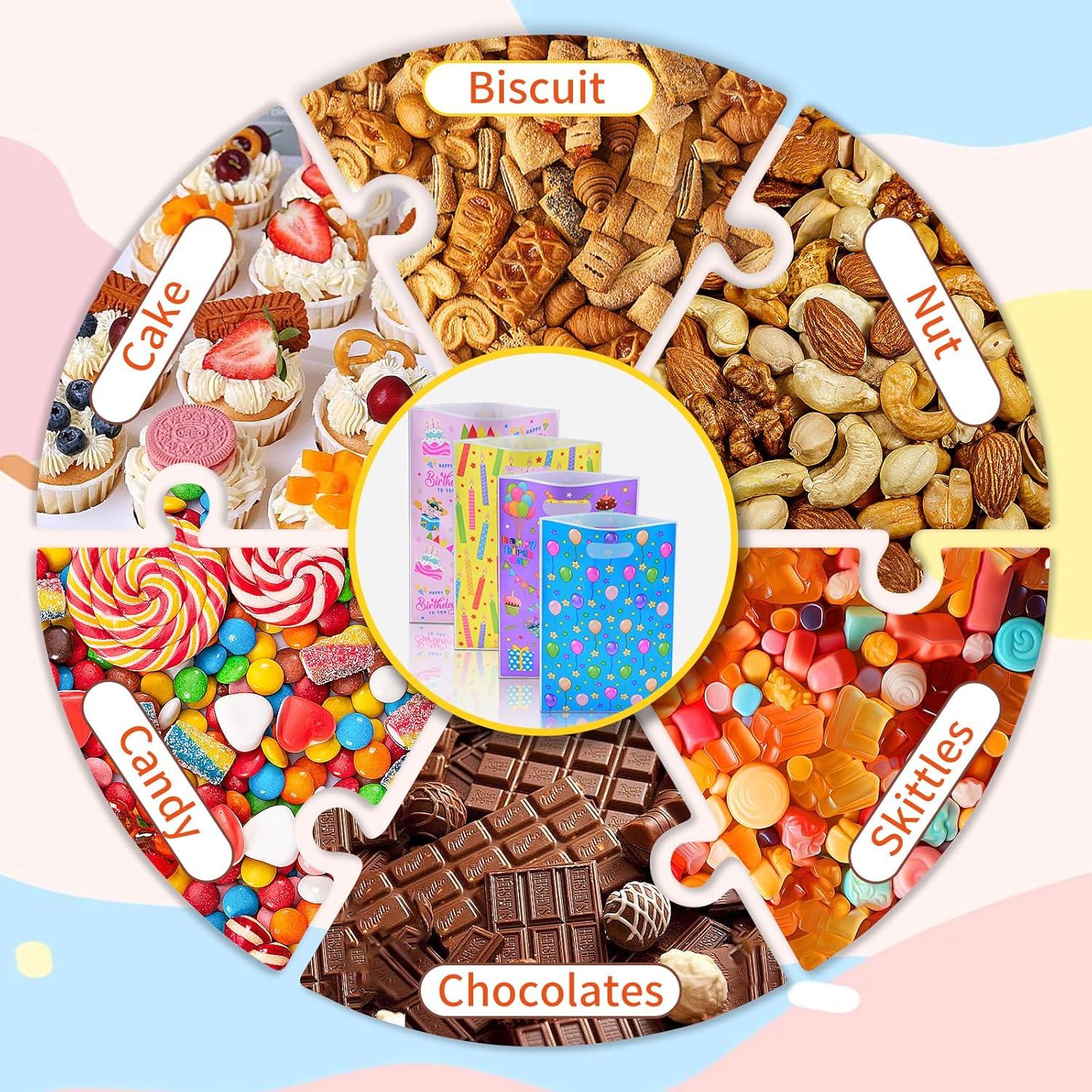 imageLot de 100 Sacs Cadeau Anniversaire Enfant Sachets Bonbon Anniversaire avec Poignes pour Garons et Filles Pochette Cadeau pour Fte Nol Mariage Baptme Faveur Goodie Bag 4 Couleurs4 Couleurs